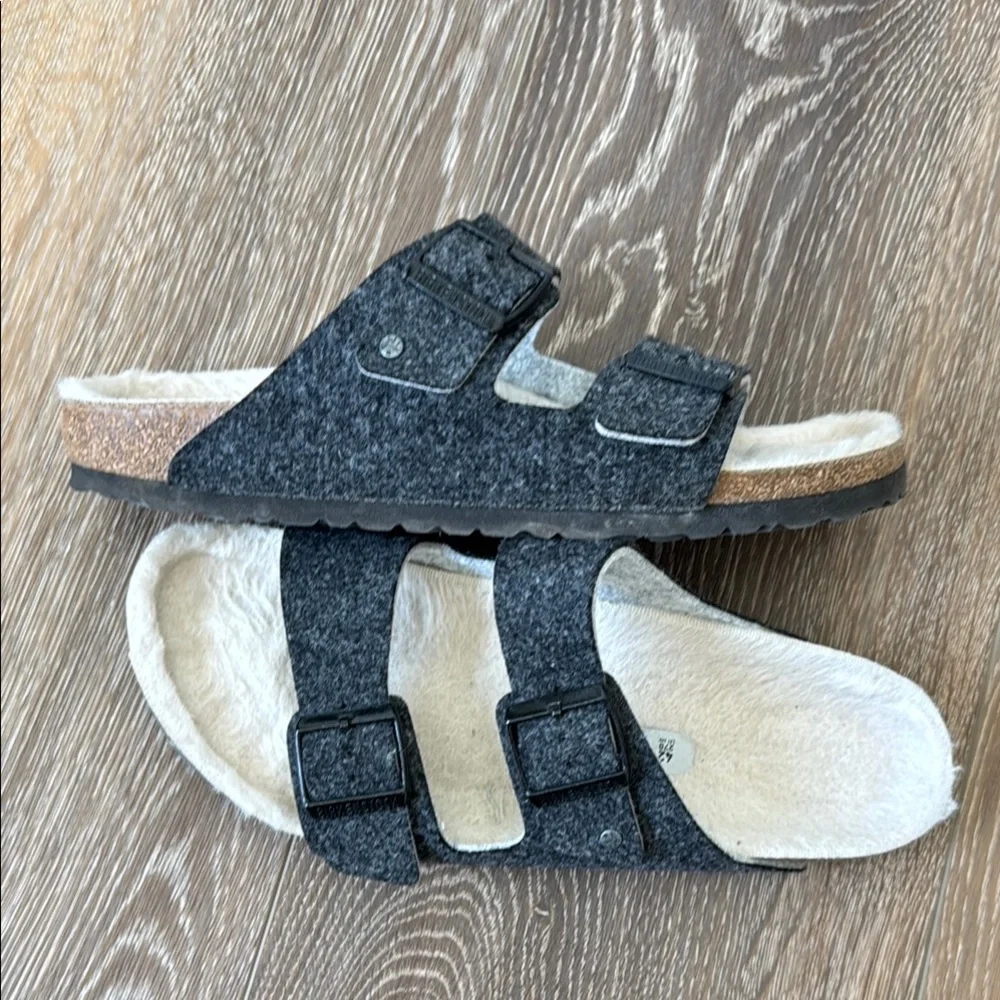 Birkenstock Charcoal Wool Slides. Size 42. Worn Once. Super cute! - Picture 3 of 4